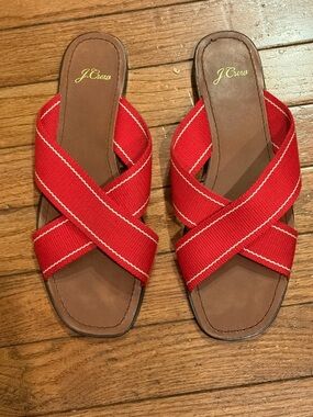 J. Crew Red Crisscross Canvas Slide Sandals size 9 1/2